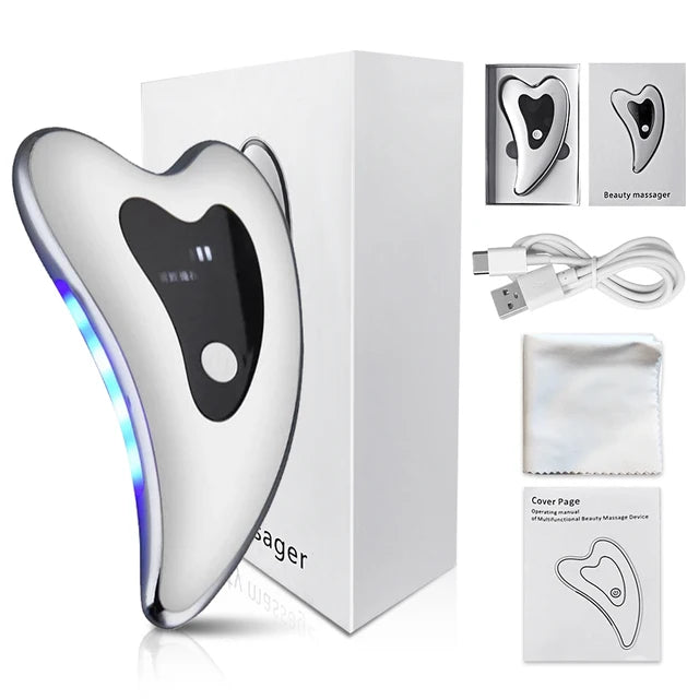 R.E.D. Shopping electric face massager with skin scraping tool, for facial cleansing and relaxation in personal care.