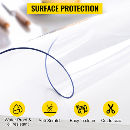 SucceBuy Clear PVC Table Cloth Protector | 1.5-2mm Transparent Soft Glass