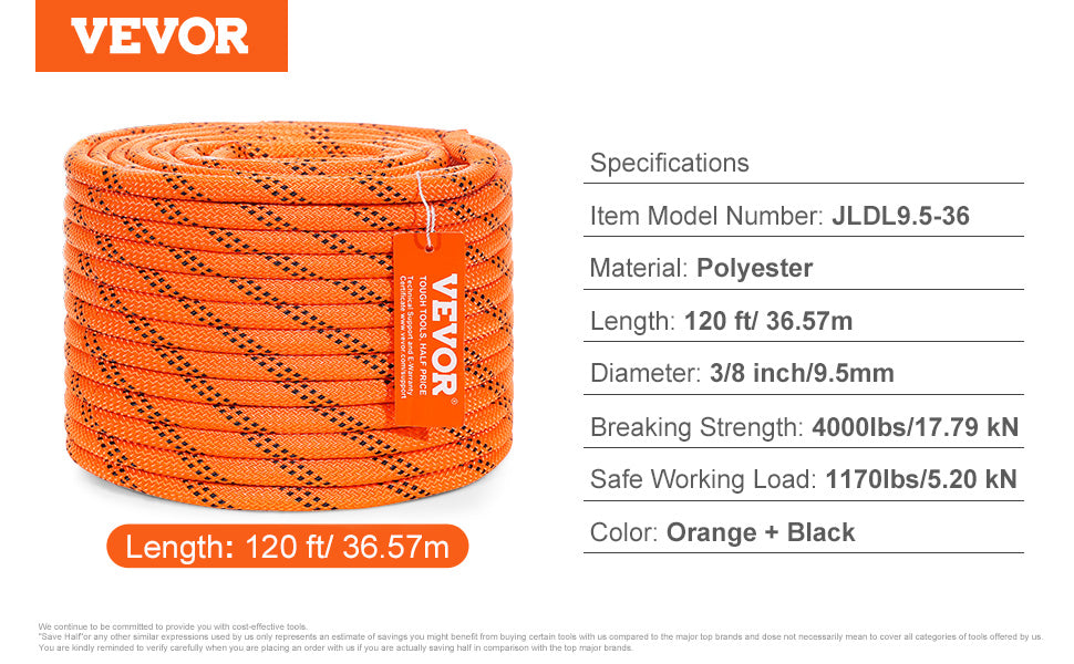 SucceBuy 120ft Double-Braided Polyester Rope | 4000 LBS