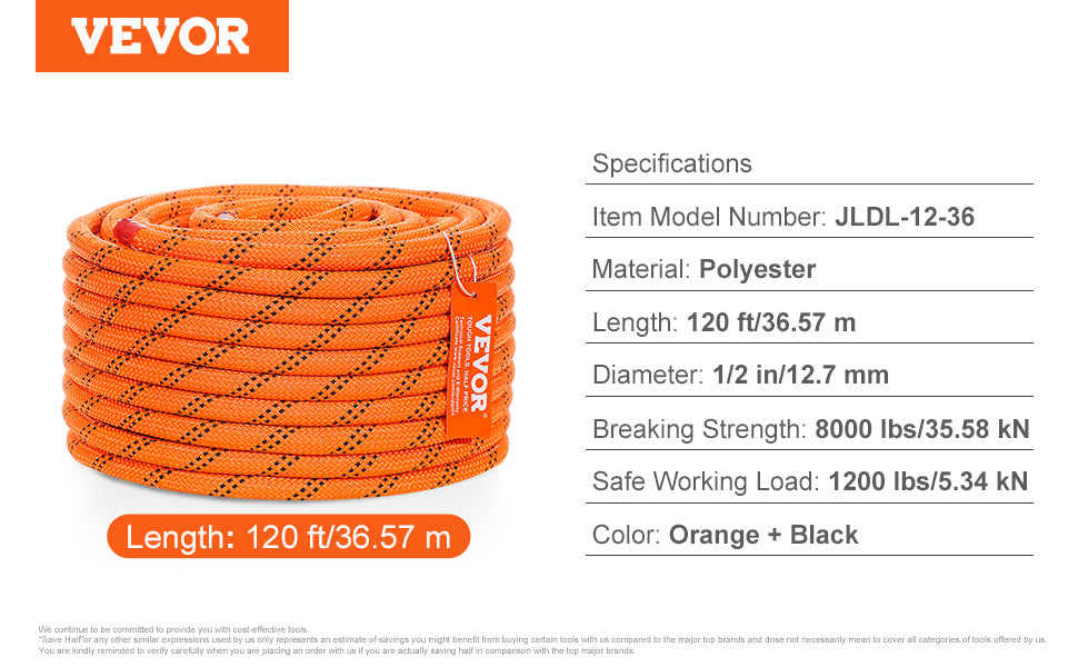 SucceBuy 120ft Double-Braided Polyester Rope | 4000 LBS