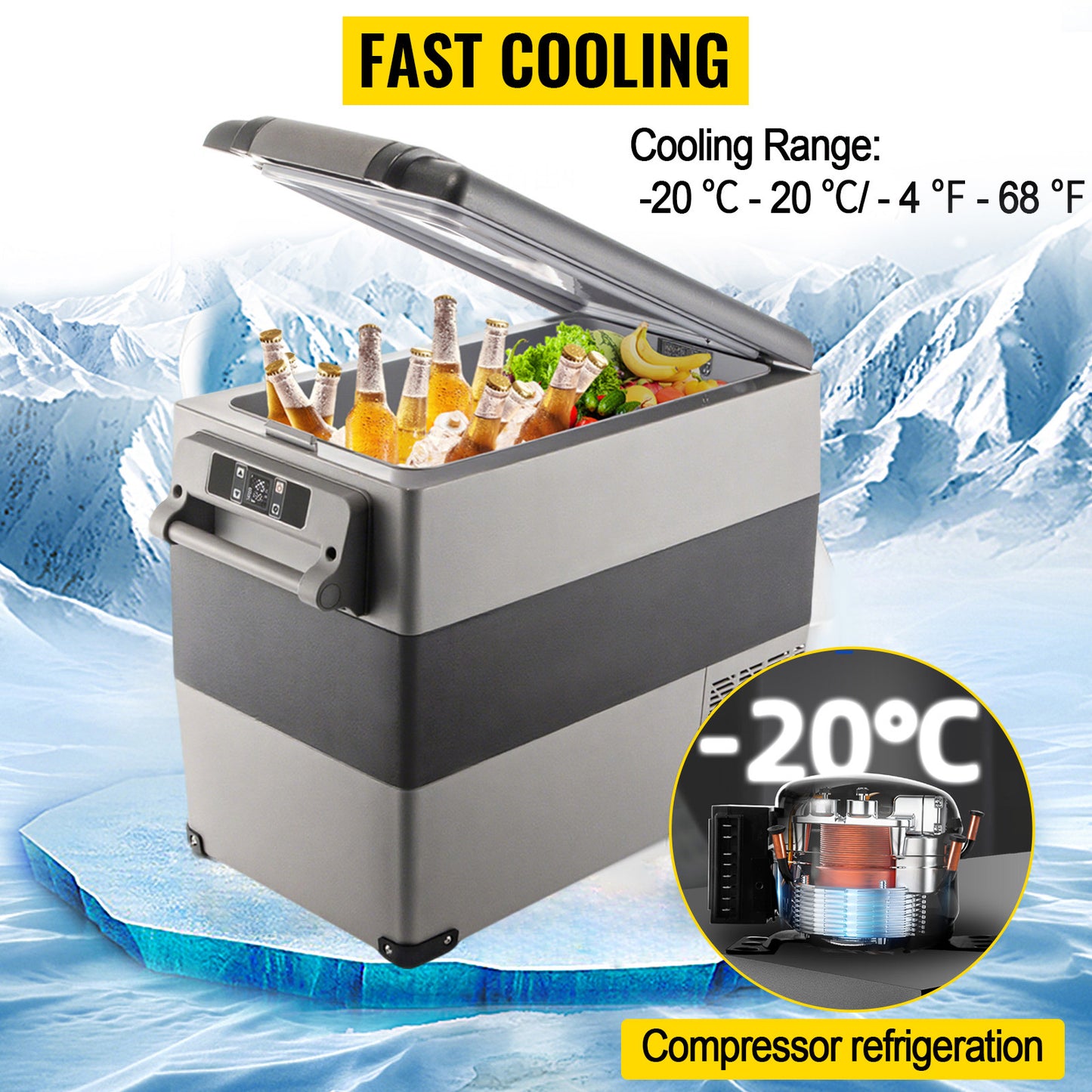 SucceBuy Portable Car Refrigerator 20L–55L | Compressor Cooler & Freezer | 12V/24V DC | Camping