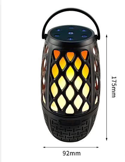 Red Flame Bluetooth speaker with LED ambient light, portable audio device from R.E.D. Shopping, showing front view with glowing LEDs