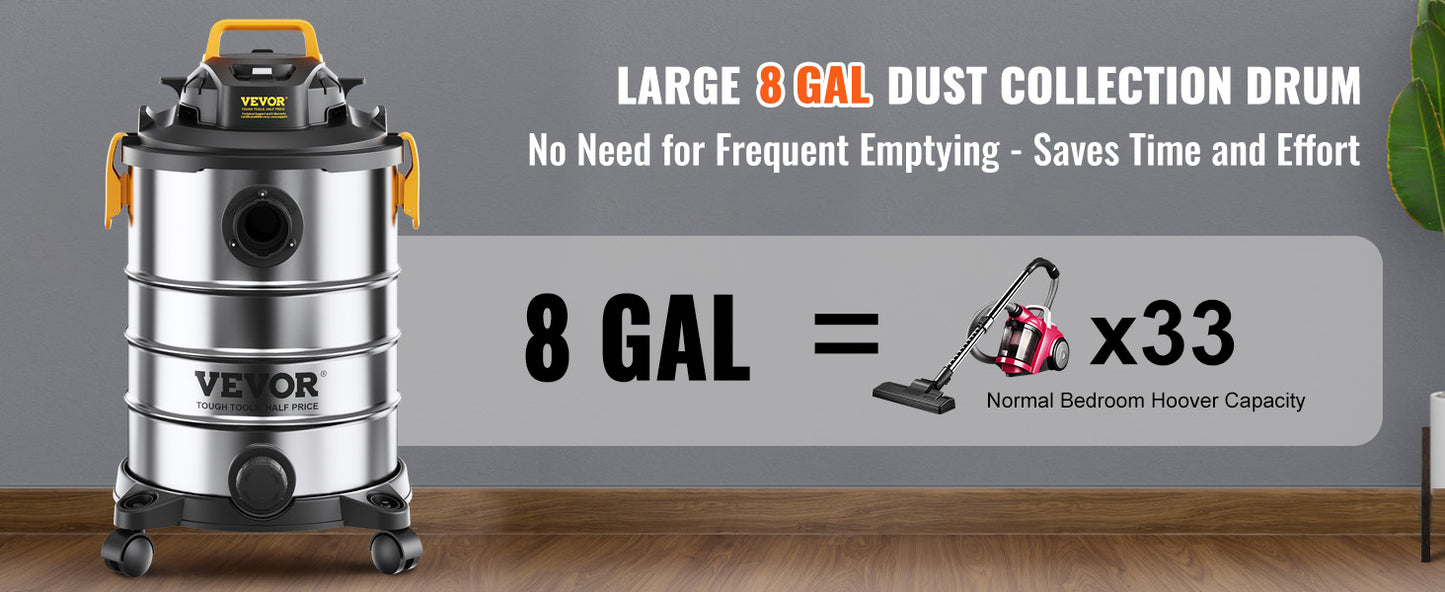 SucceBuy Stainless Steel Wet & Dry Shop Vacuum – 1000W+, Powerful Suction, 18L/20L/30L, for Carpet, Debris & Pet Hair