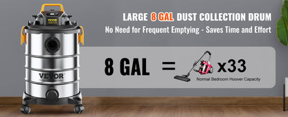 SucceBuy Stainless Steel Wet & Dry Shop Vacuum – 1000W+, Powerful Suction, 18L/20L/30L, for Carpet, Debris & Pet Hair