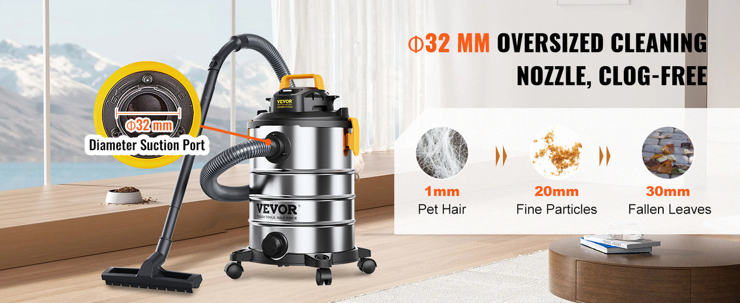 SucceBuy Stainless Steel Wet & Dry Shop Vacuum – Powerful Suction for Carpet, Debris & Pet Hair
