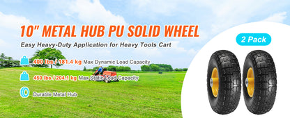 SucceBuy 10" Solid PU Run-Flat Tire Wheels – Flat-Free Tubeless | 2-Pack