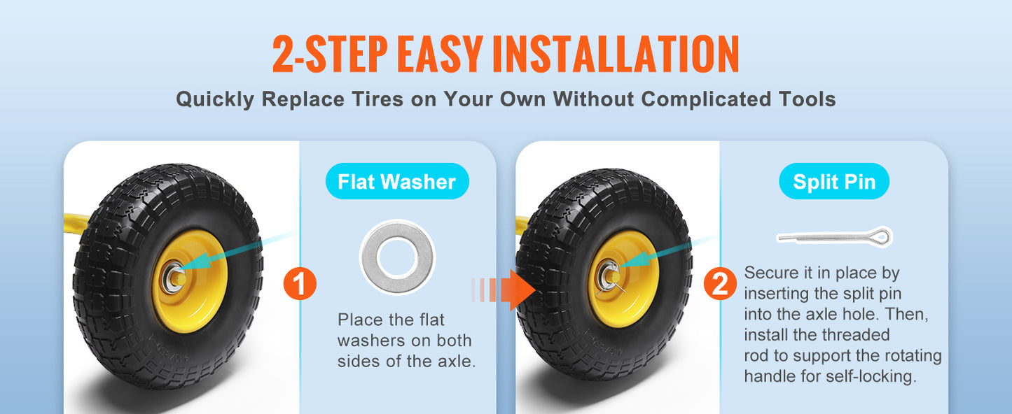 SucceBuy 10" Solid PU Run-Flat Tire Wheels – Flat-Free Tubeless | 2-Pack