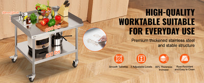 SucceBuy Stainless Steel Work Table – Commercial Food Prep Worktable with 4 Wheels, Heavy Duty