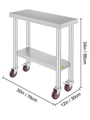 SucceBuy Stainless Steel Commercial Kitchen Worktable – Shelves & Caster Wheels