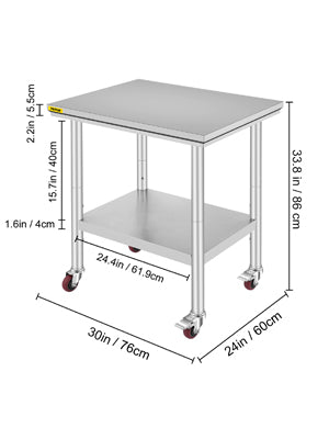 SucceBuy Stainless Steel Commercial Kitchen Worktable – Shelves & Caster Wheels