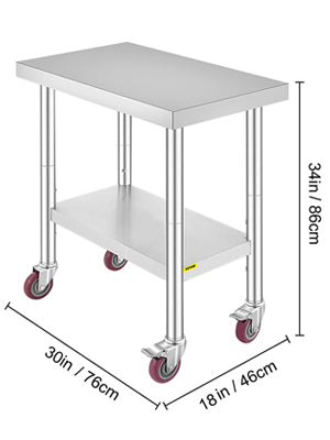 SucceBuy Stainless Steel Commercial Kitchen Worktable – Shelves & Caster Wheels