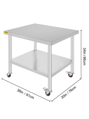 SucceBuy Stainless Steel Commercial Kitchen Worktable – Shelves & Caster Wheels