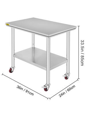 SucceBuy Stainless Steel Commercial Kitchen Worktable – Shelves & Caster Wheels