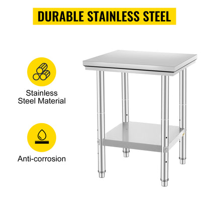 SucceBuy Stainless Steel Kitchen Work Bench – Commercial Catering Worktable with Undershelf | 286–330 LBS | Restaurant & Garage