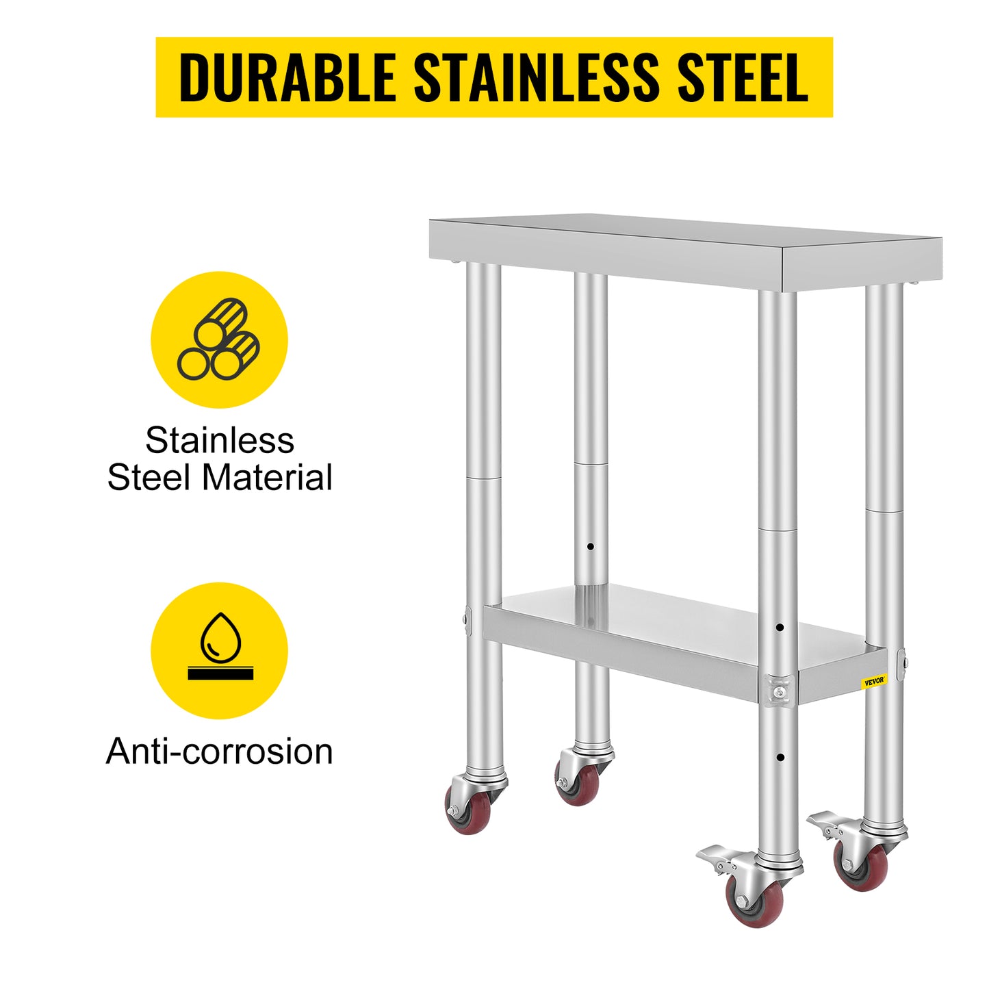 SucceBuy Stainless Steel Commercial Kitchen Worktable – Shelves & Caster Wheels