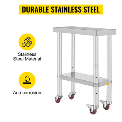 SucceBuy Stainless Steel Commercial Kitchen Worktable – Shelves & Caster Wheels