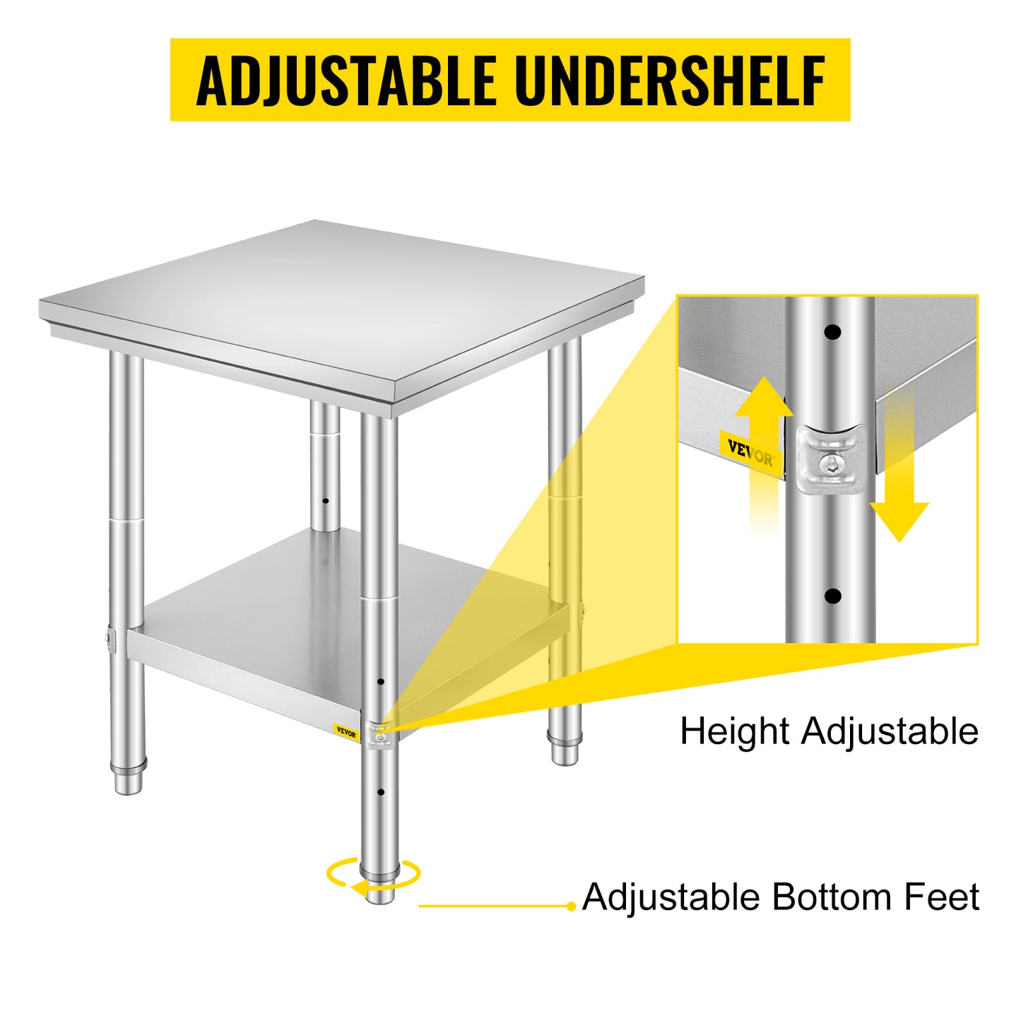 SucceBuy Stainless Steel Kitchen Work Bench – Commercial Catering Worktable with Undershelf | 286–330 LBS | Restaurant & Garage