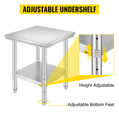 SucceBuy Stainless Steel Kitchen Work Bench – Commercial Catering Worktable with Undershelf | 286–330 LBS | Restaurant & Garage