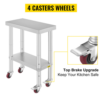 SucceBuy Stainless Steel Commercial Kitchen Worktable – Shelves & Caster Wheels
