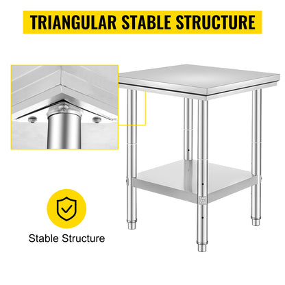 SucceBuy Stainless Steel Kitchen Work Bench – Commercial Catering Worktable with Undershelf | 286–330 LBS | Restaurant & Garage