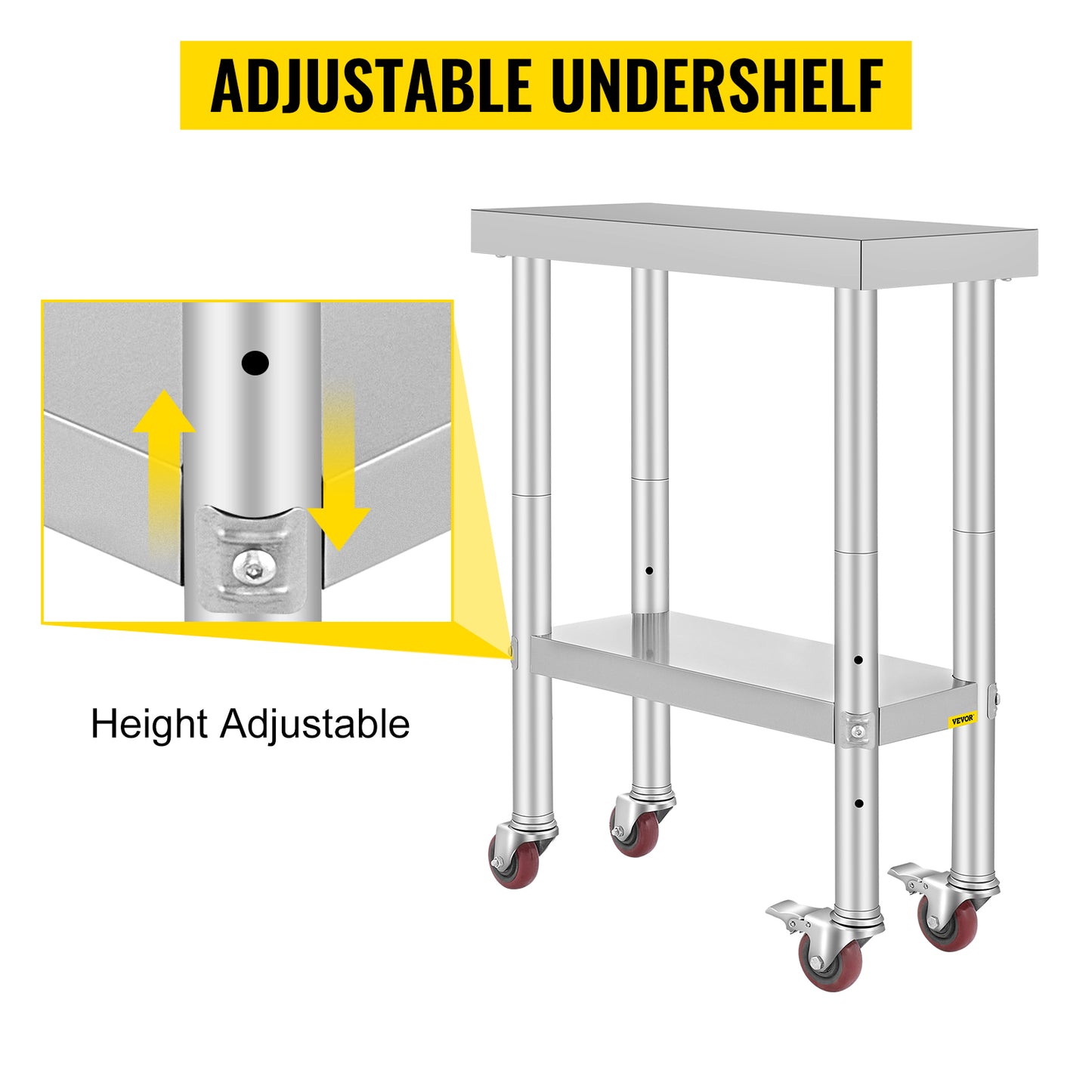 SucceBuy Stainless Steel Commercial Kitchen Worktable – Shelves & Caster Wheels