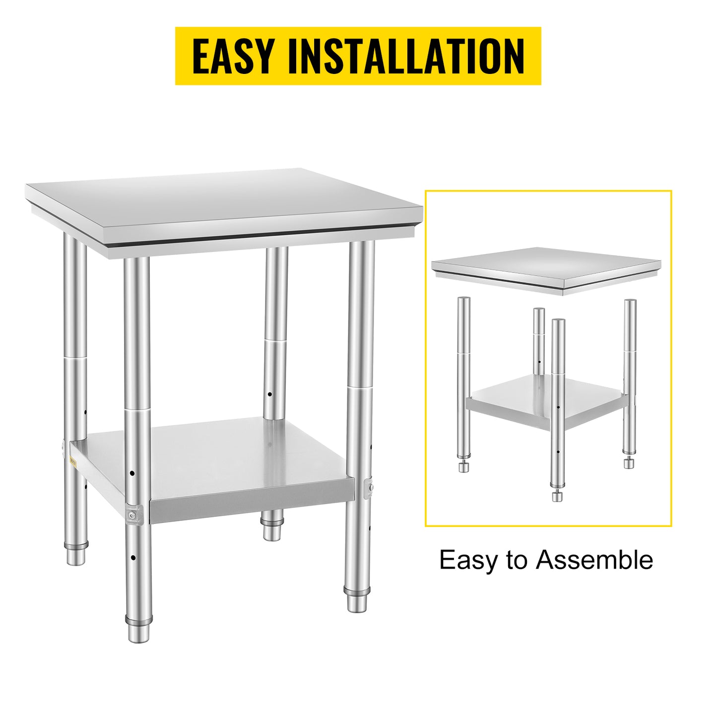 SucceBuy Stainless Steel Kitchen Work Bench – Commercial Catering Worktable with Undershelf | 286–330 LBS | Restaurant & Garage