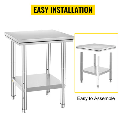 SucceBuy Stainless Steel Kitchen Work Bench – Commercial Catering Worktable with Undershelf | 286–330 LBS | Restaurant & Garage