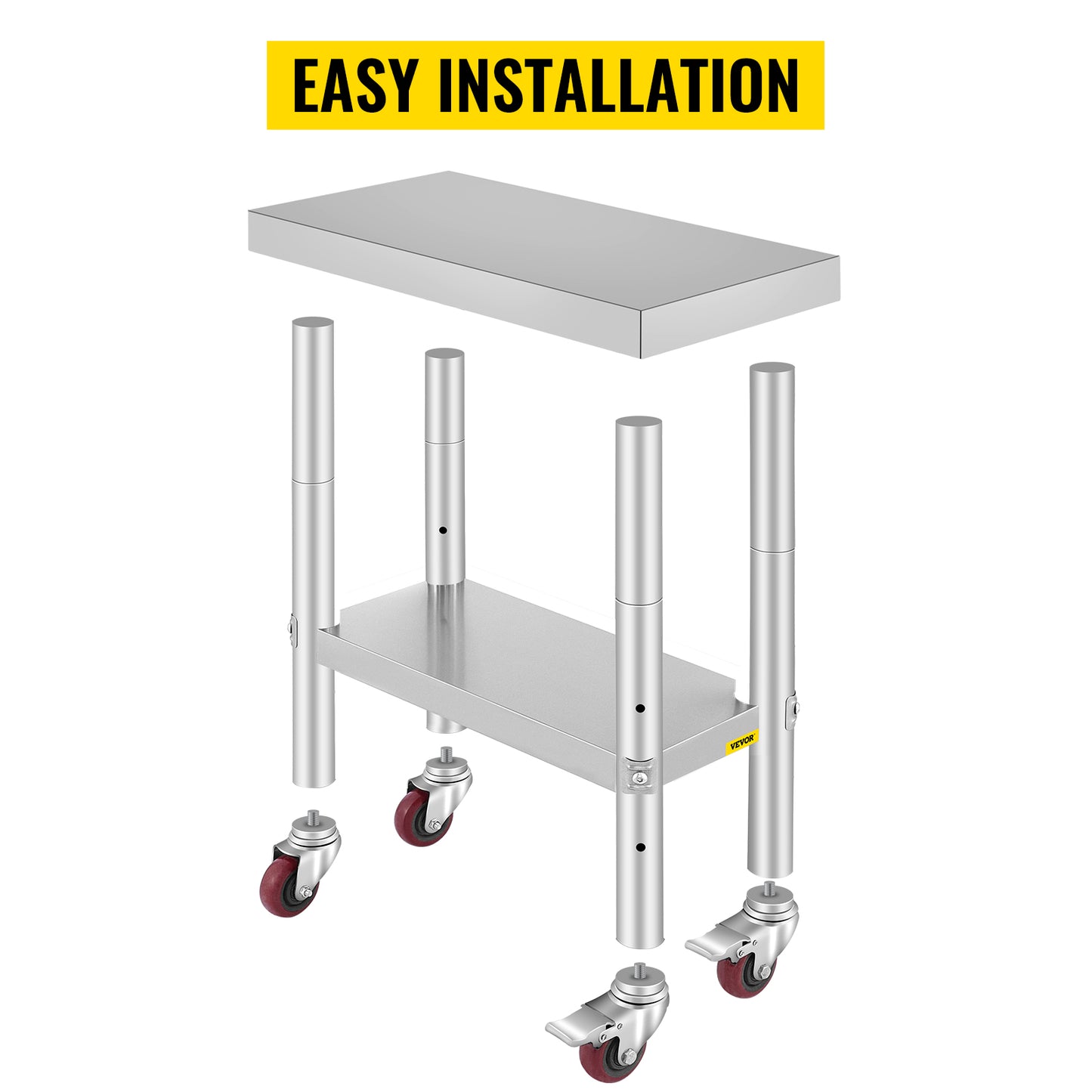 SucceBuy Stainless Steel Commercial Kitchen Worktable – Shelves & Caster Wheels