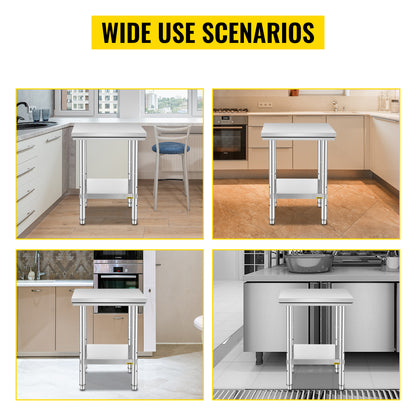 SucceBuy Stainless Steel Kitchen Work Bench – Commercial Catering Worktable with Undershelf | 286–330 LBS | Restaurant & Garage