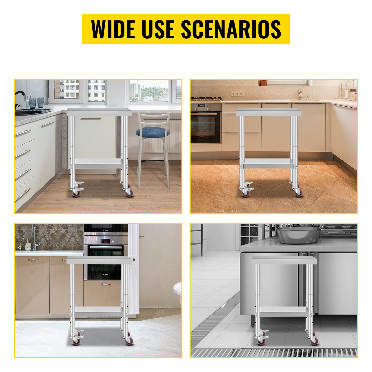 SucceBuy Stainless Steel Commercial Kitchen Worktable – Shelves & Caster Wheels