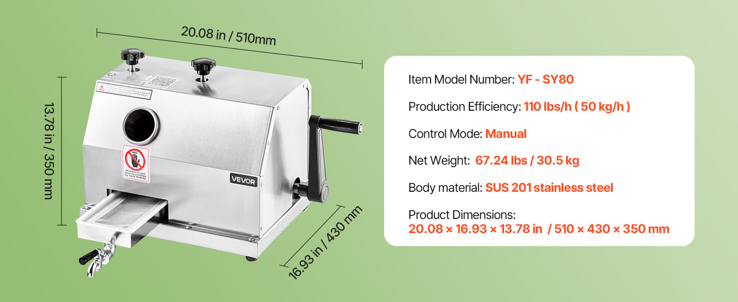 SucceBuy Commercial Sugar Cane Juicer – 110LBS/H, 3 Stainless Steel Rollers