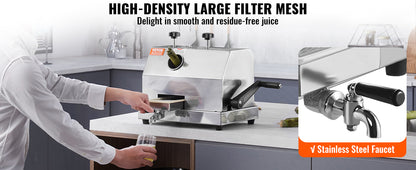 SucceBuy Commercial Sugar Cane Juicer – 110LBS/H, 3 Stainless Steel Rollers