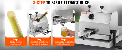 SucceBuy Commercial Sugar Cane Juicer – 110LBS/H, 3 Stainless Steel Rollers