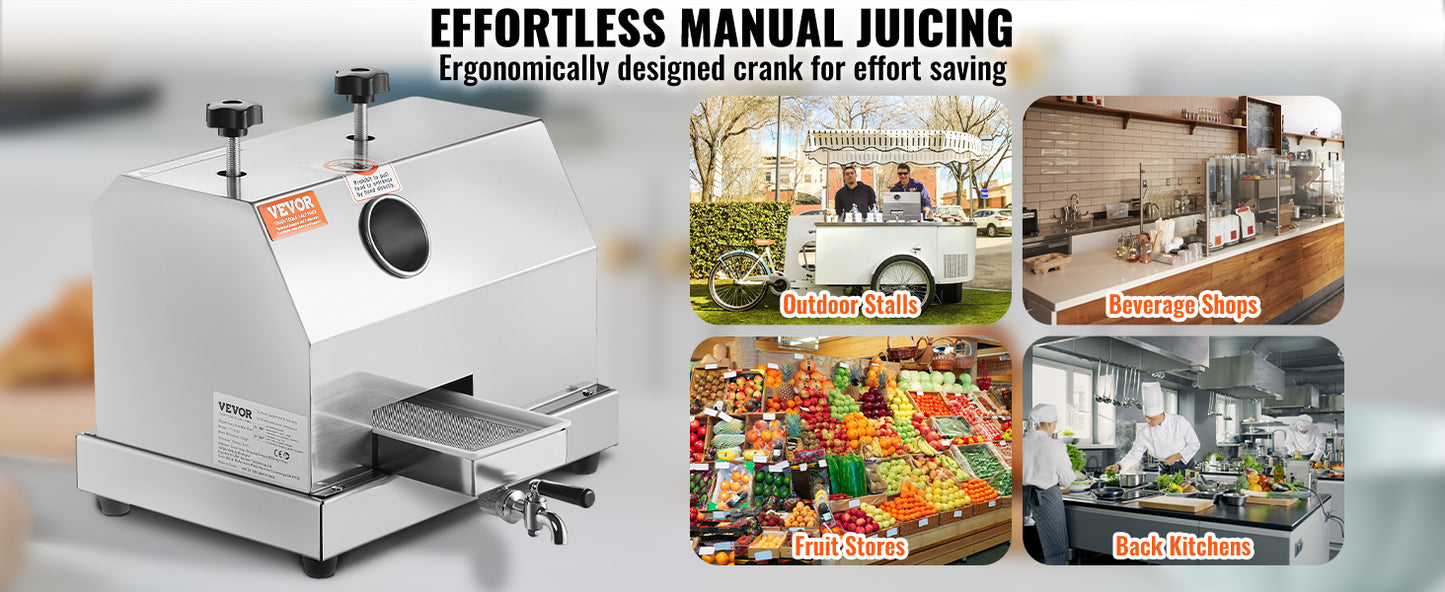 SucceBuy Commercial Sugar Cane Juicer – 110LBS/H, 3 Stainless Steel Rollers