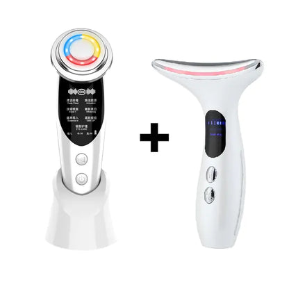 LED Facial Neck Massager from R.E.D. Shopping showing a sleek device with LED lights designed for facial and neck relaxation.