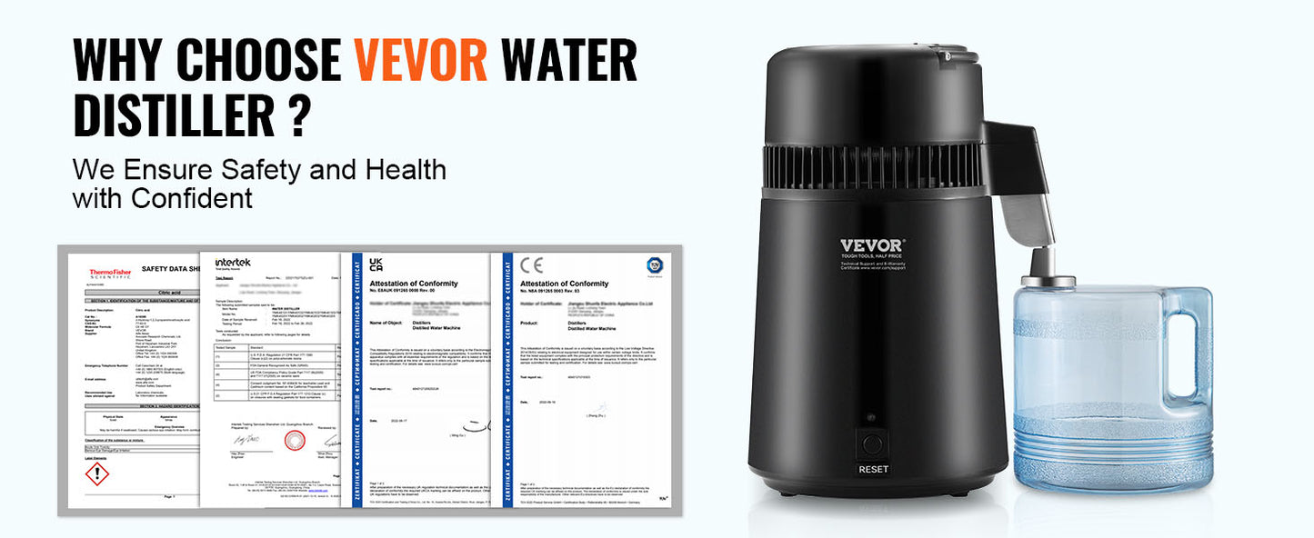 SucceBuy Water Distiller 4L | 750W Countertop Pure Water Purifier