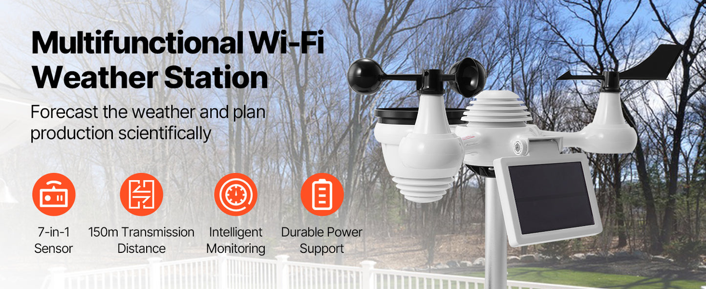 SucceBuy 7-in-1 Wi-Fi Weather Station – 7.5" Color Display + Solar Wireless Sensor
