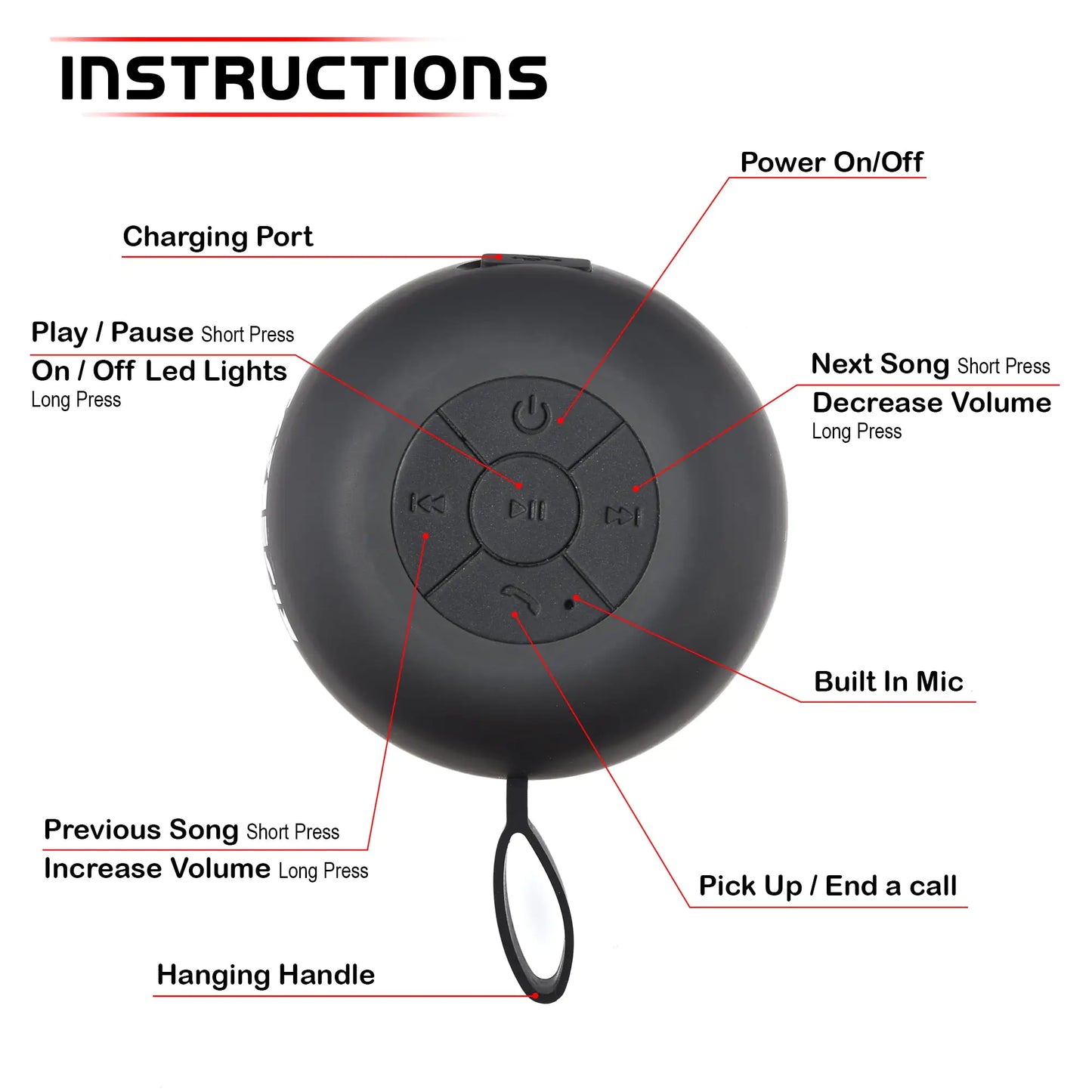 Wireless R.E.D. Shopping Bluetooth speaker with a sleek black design, compact and portable for high-quality audio.